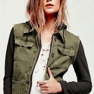 Free People Two-Tone Utility Jacket in Olive and Black
